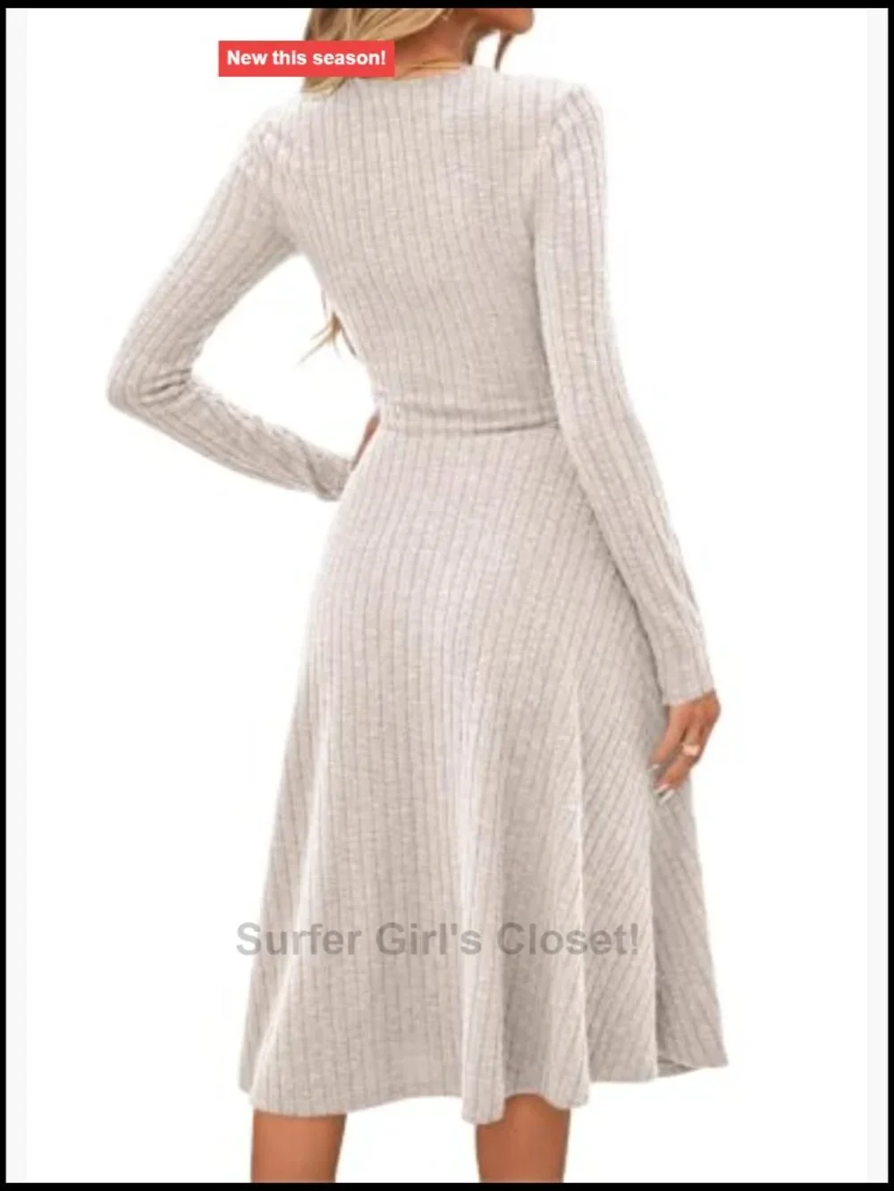 Long Sleeve V Neck Button Down A Line Swing Knit Sweater Dress Midi